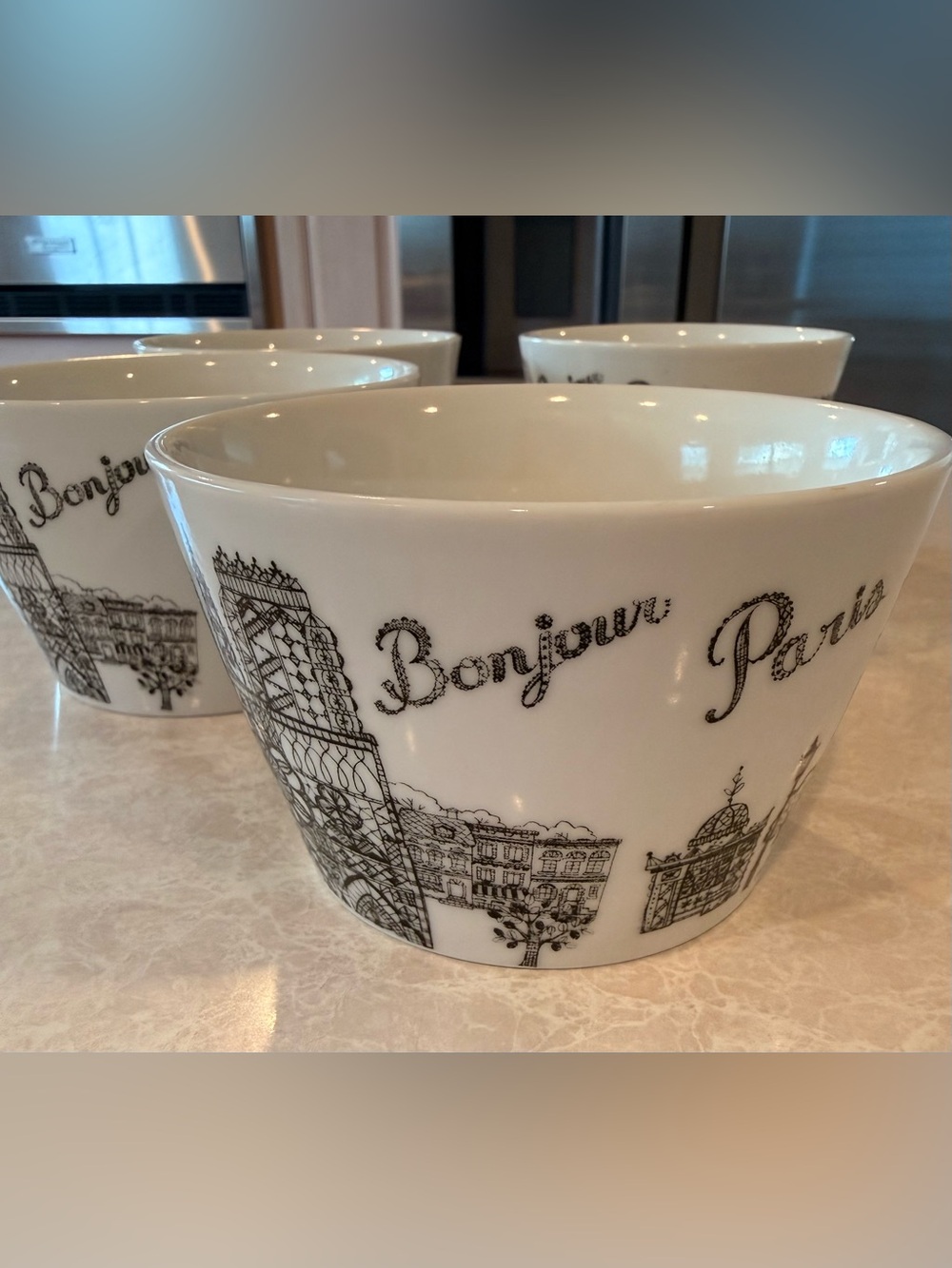 222 Fifth White Porcelain Paris Dessert Bowls with Black Skyline (Set of 4) - Picture 4 of 4